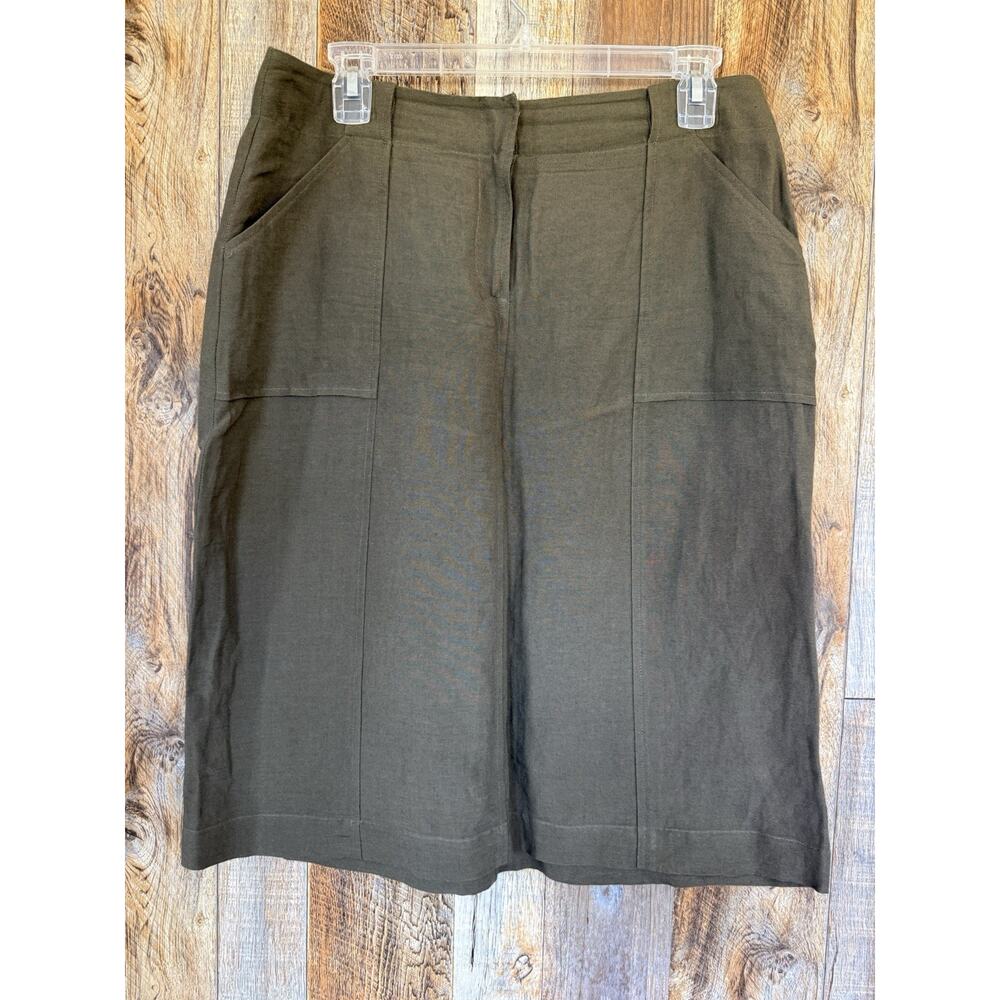 New York & Company Skirt Womens Sz 6 Olive Green Linen Blend Knee Length Pockets